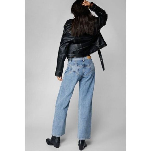 Nasty Gal NWT Denim Star Bum Straight Leg Jeans Size 10 - M - Picture 1 of 6